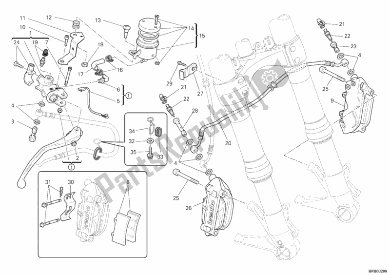 All parts for the Front Brake System of the Ducati Monster 1100 S ABS 2010